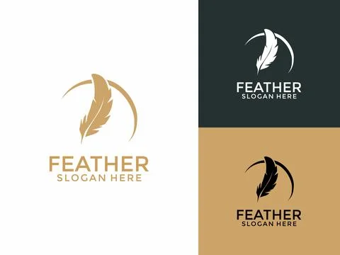 Feather pen logo design vector, Feather pen signature logo design template Stock Illustration