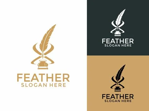 Feather pen logo design vector, Feather pen signature logo design template Stock Illustration