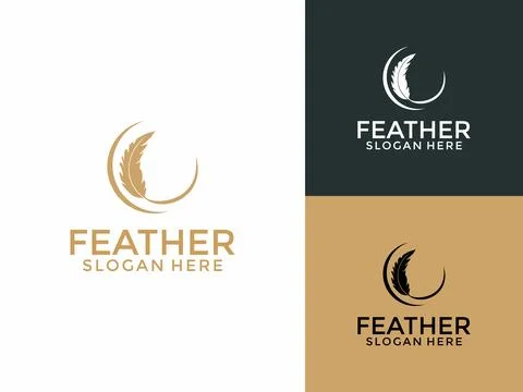 Feather pen logo design vector, Feather pen signature logo design template Stock Illustration