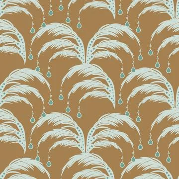 Feather with pendants Seamless Pattern light green on gold brown Stockillustratie