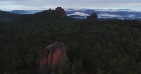Feather Pillar Cliffs on sunset in national park Krasnoyarskie Stolby Stock Footage 196681463