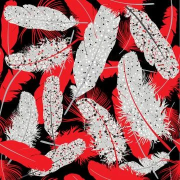 Feather seamless background. Wild birds wing element pattern Stock Illustration