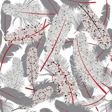 Feather seamless background. Wild birds wing element pattern Stock Illustration