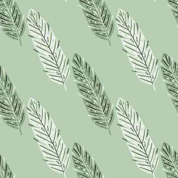 Feather seamless doodle pattern in vintage style. Bohemian style. Green paste Illustrazione stock