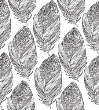 Feather seamless pattern. American native ornament Stock Illustration