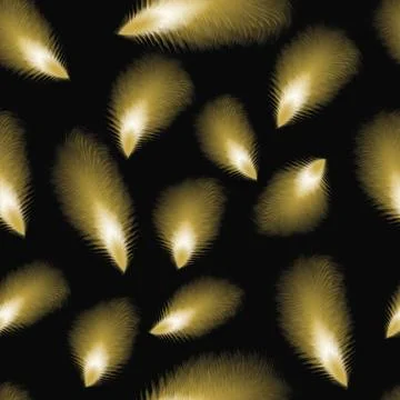 Feather seamless pattern. Gold feathers on black Boho style vector background Stock Illustration