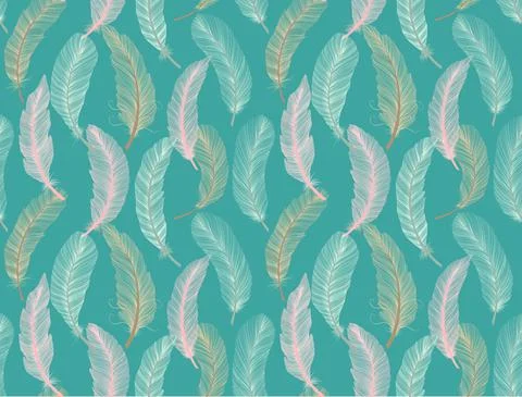 Feather seamless pattern hand drawn sketch realism style. Tribal native american Stock Illustration