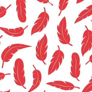 Feather seamless pattern. Set of different falling fluffy twirled feathers. V Stock Illustration