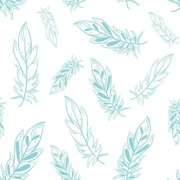 Feather set handmade graphics seamless pattern. Stock Illustration