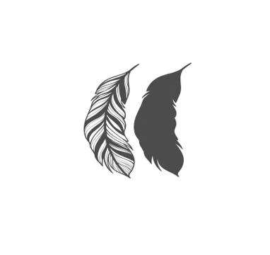 Feather Set Vector Print Design - Stylish Sketch Tattoo Stock Illustration