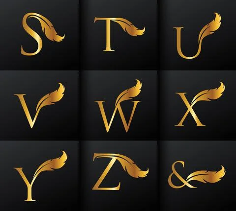 Feather Typeface Monogram Initial Letters Stock Illustration
