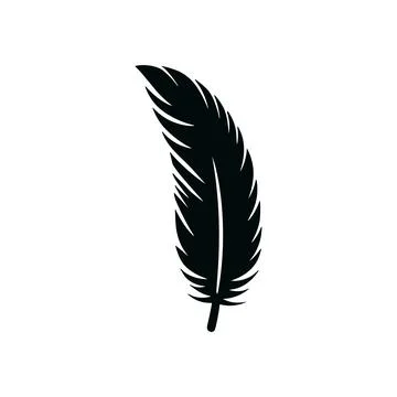 Feather weight light black vector icon. Smooth black feather pictogram logo bird Stock Illustration