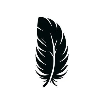 Feather weight light black vector icon. Smooth black feather pictogram logo bird Stock Illustration