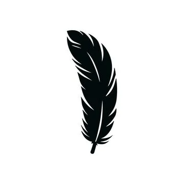 Feather weight light black vector icon. Smooth black feather pictogram logo bird Stock Illustration