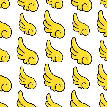 Feather wings yellow seamless pattern textile print. repeat pattern backgroun Stock Illustration