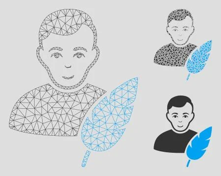 Feather Writer Vector Mesh Carcass Model and Triangle Mosaic Icon 스톡 일러스트