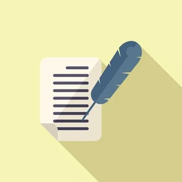 Feather writing icon flat . Letter text Stock Illustration