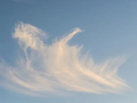 Feathered Cirrus Cloud In Blue Sunset Sky Over Quercy 스톡 사진