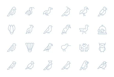Feathered Comprehensive Vector Bundle with 24 Pixel Optimized Thin Line 64x.. Illustrazione stock