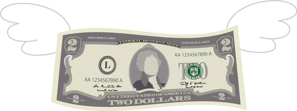 Feathered Deformed 2 dollars note Stock Illustration
