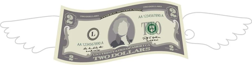 Feathered Deformed 2 dollars note Stock Illustration