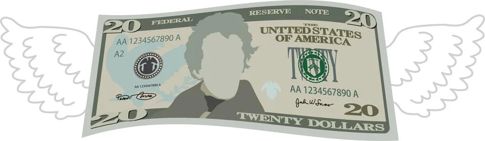 Feathered Deformed 20 dollars note Stock Illustration