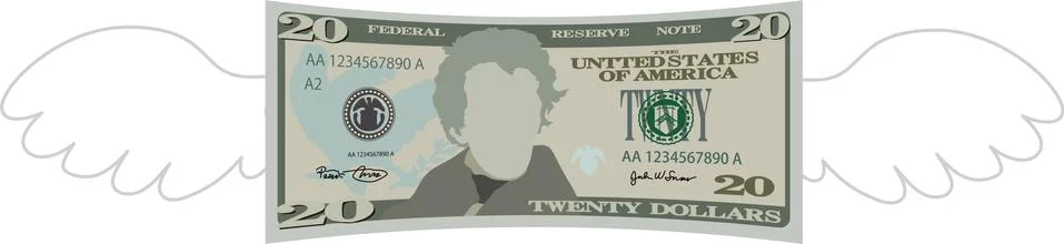 Feathered Deformed 20 dollars note Stock Illustration