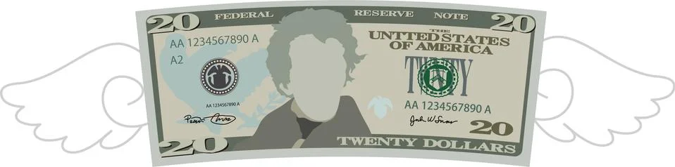 Feathered Deformed 20 dollars note Stock Illustration