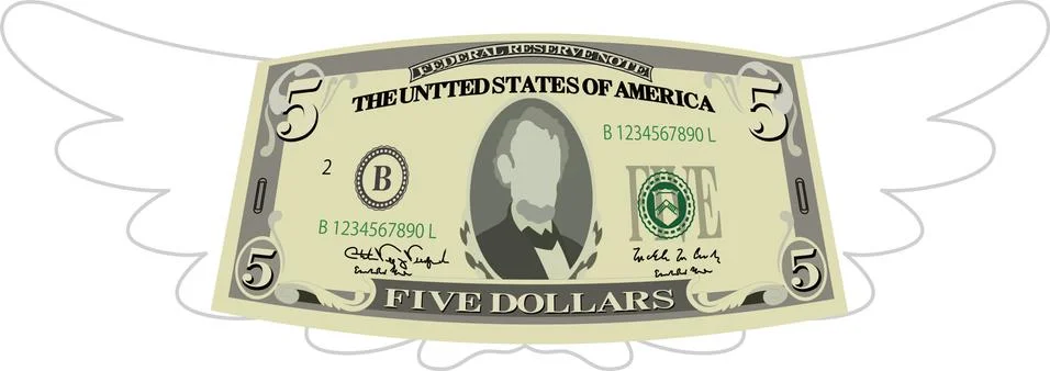 Feathered Deformed 5 dollars note Stock Illustration