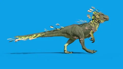 Feathered Dinosaur Trex Walkcycle Loop Blue Screen Side 3D Rendering Animati Stock Footage 146316334