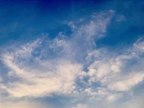 Feathered White Clouds in Deep Blue Sky Natural Daylight Image Jakarta Indonesia Stock Photos