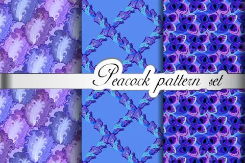 Feathers abstract seamless patterns set, vector illustration Stock Illustration