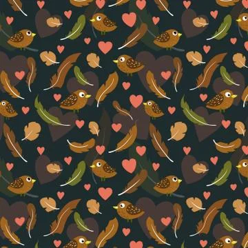 Feathers and birds pattern Stock Illustration