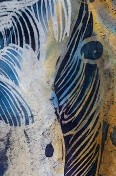 Feathers and drops, hot batik, background texture, handmade on silk Stock Illustration