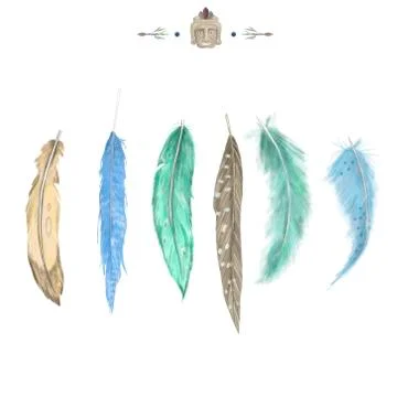 Feathers Blue feather, dreamcatcher feather digital feather, clip art, drawng Stock Illustration