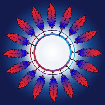 Feathers in a circle. Place for text. Colored background. The colors used are Illustrazione stock