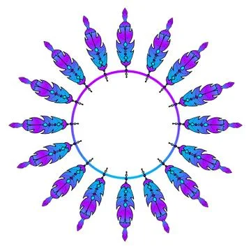 Feathers in a circle. Place for text. White background isolated. The colors used Stock Illustration