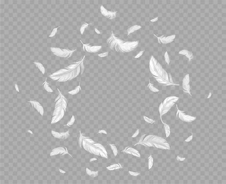 Feathers frame, round border of white fluffy down Stock Illustration