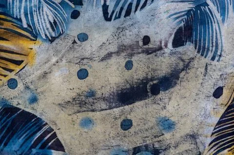 Feathers, hot batik, background texture, handmade on silk Stock Illustration