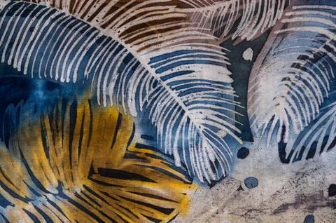Feathers, hot batik, background texture, handmade on silk Stock Illustration