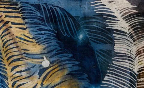 Feathers, hot batik, background texture, handmade on silk Stock Illustration