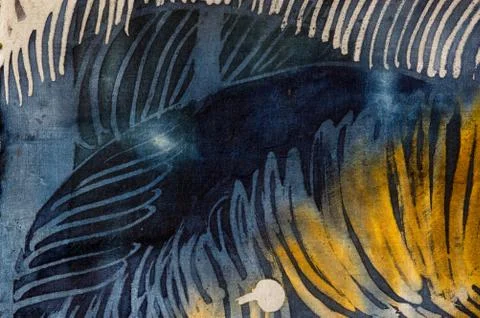 Feathers, hot batik, background texture, handmade on silk Stock Illustration