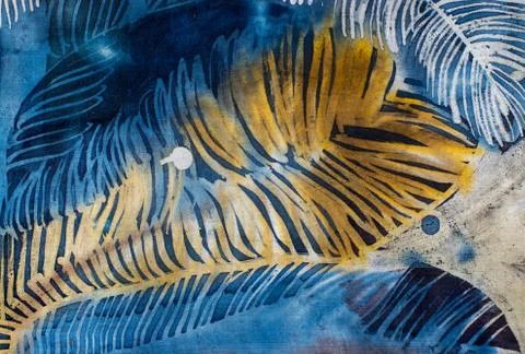 Feathers, hot batik, background texture, handmade on silk Stock Illustration