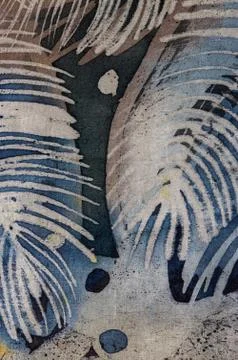 Feathers, hot batik, background texture, handmade on silk Stock Illustration