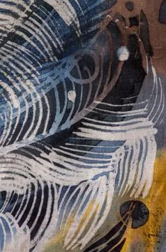 Feathers, hot batik, background texture, handmade on silk Stock Illustration