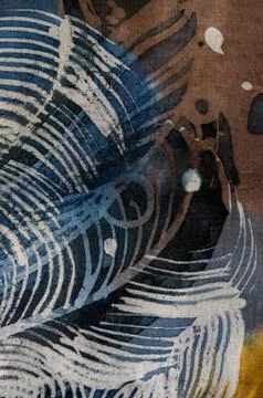 Feathers, hot batik, background texture, handmade on silk, abstract surrealis Stock Illustration