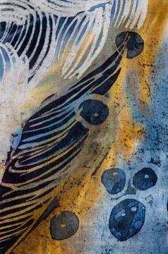 Feathers, hot batik, background texture, handmade on silk Stock Illustration