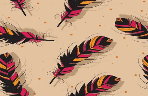 Feathers pattern dark colorful classical decor Stock Illustration