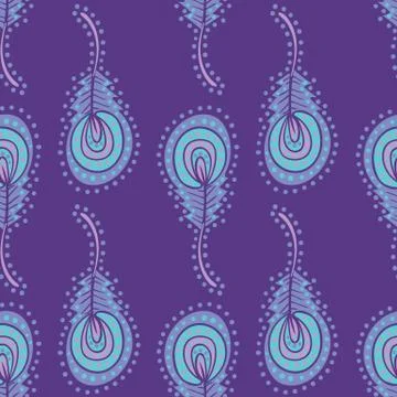 Feathers pattern in purple and blue colors Stock Illustration