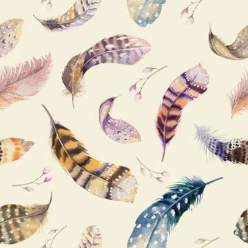 Feathers repeating pattern. Watercolor background with seamless Stockillustratie